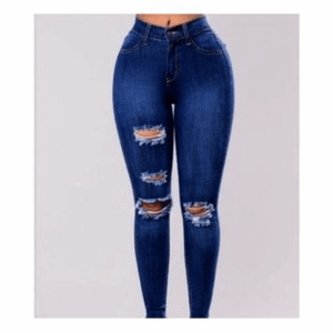 Ripped Ladies High Waist Skinny Jean- Blue