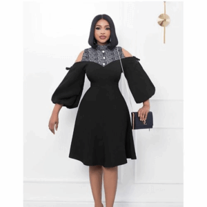 Plain And Pattern Flared Dress